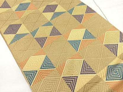 平和屋着物◎六通柄京袋帯 市松菱文 金糸 正絹 逸品 CAAR1902nb