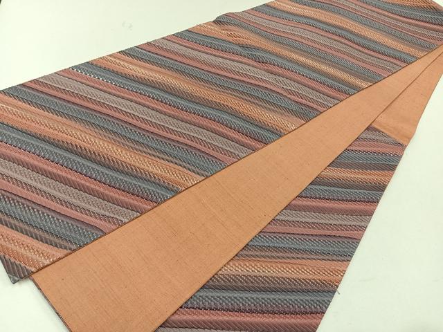 平和屋着物◎六通柄袋帯 紬地 斜縞 正絹 逸品 CAAR1945nb