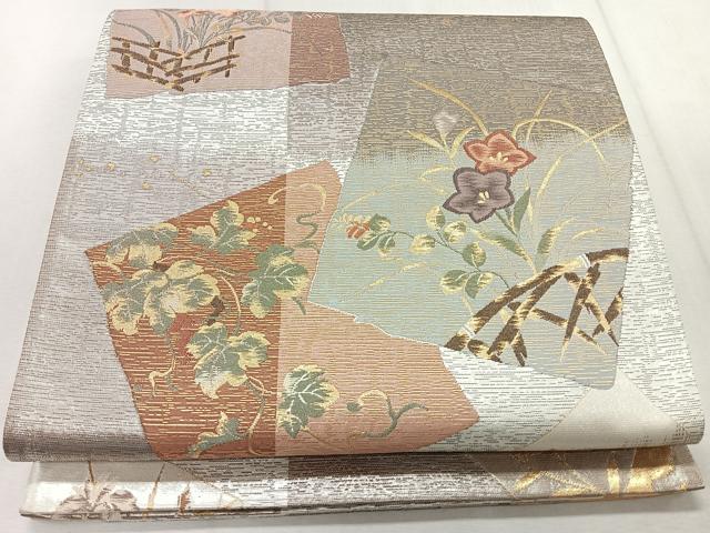 平和屋着物◎六通柄袋帯 色紙草花文 金銀糸 正絹 逸品 CAAR1952nb