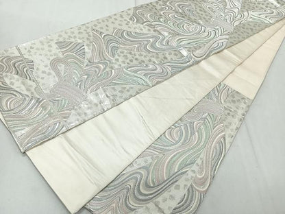平和屋着物◎六通柄袋帯 束ね熨斗流水文 銀糸 正絹 逸品 CAAR1958nb