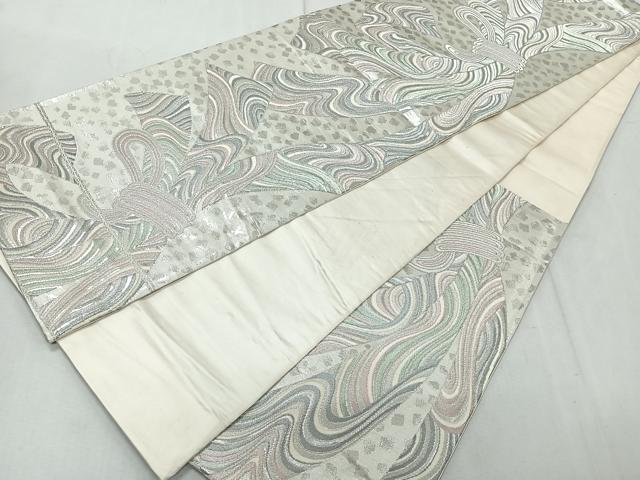 平和屋着物◎六通柄袋帯 束ね熨斗流水文 銀糸 正絹 逸品 CAAR1958nb