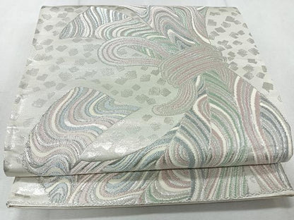 平和屋着物◎六通柄袋帯 束ね熨斗流水文 銀糸 正絹 逸品 CAAR1958nb