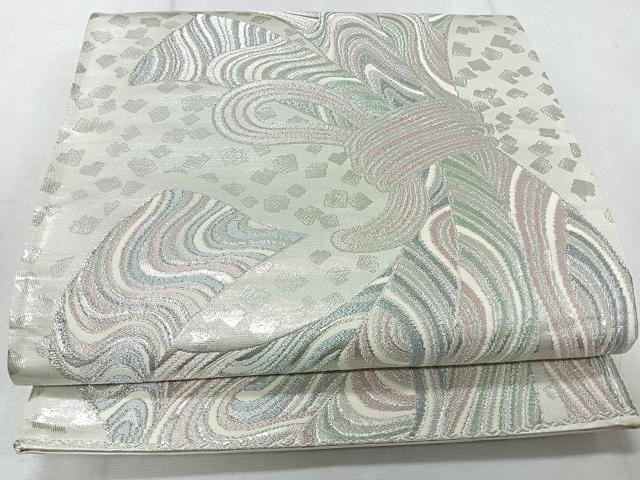 平和屋着物◎六通柄袋帯 束ね熨斗流水文 銀糸 正絹 逸品 CAAR1958nb