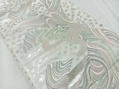 平和屋着物◎六通柄袋帯 束ね熨斗流水文 銀糸 正絹 逸品 CAAR1958nb