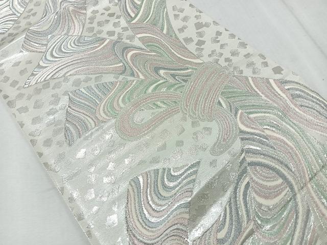 平和屋着物◎六通柄袋帯 束ね熨斗流水文 銀糸 正絹 逸品 CAAR1958nb