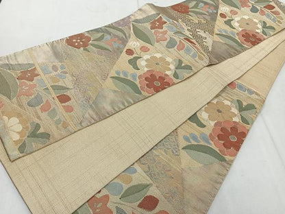 平和屋着物◎六通柄袋帯 切嵌草花文 金糸 引箔 正絹 逸品 CAAR1964nb