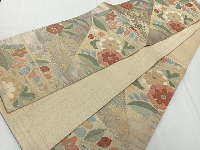 平和屋着物◎六通柄袋帯 切嵌草花文 金糸 引箔 正絹 逸品 CAAR1964nb