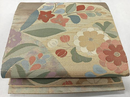 平和屋着物◎六通柄袋帯 切嵌草花文 金糸 引箔 正絹 逸品 CAAR1964nb