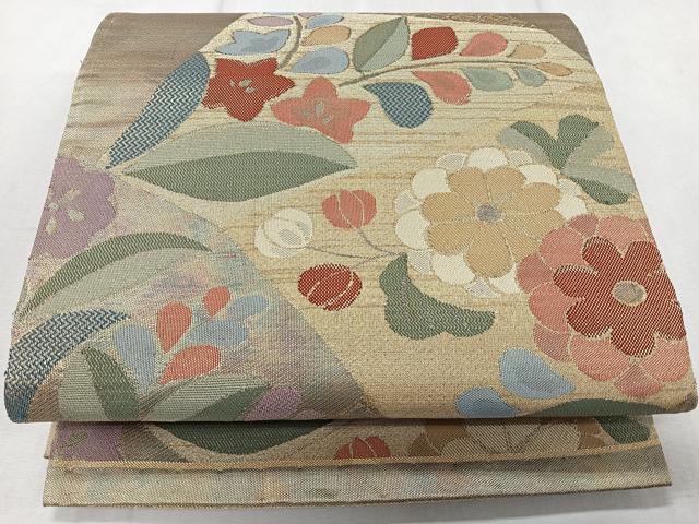 平和屋着物◎六通柄袋帯 切嵌草花文 金糸 引箔 正絹 逸品 CAAR1964nb