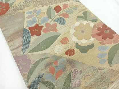 平和屋着物◎六通柄袋帯 切嵌草花文 金糸 引箔 正絹 逸品 CAAR1964nb