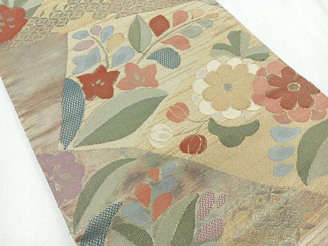 平和屋着物◎六通柄袋帯 切嵌草花文 金糸 引箔 正絹 逸品 CAAR1964nb