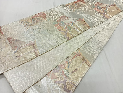 平和屋着物◎佐賀錦 六通柄袋帯 御所車女人文 金銀糸 正絹 逸品 CAAR1968nb