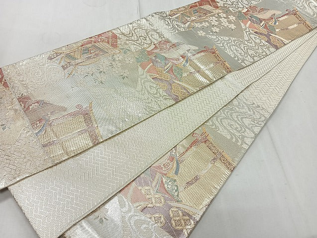 平和屋着物◎佐賀錦 六通柄袋帯 御所車女人文 金銀糸 正絹 逸品 CAAR1968nb