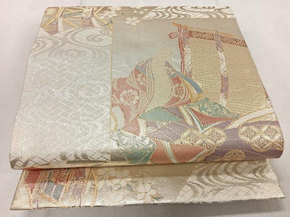 平和屋着物◎佐賀錦 六通柄袋帯 御所車女人文 金銀糸 正絹 逸品 CAAR1968nb