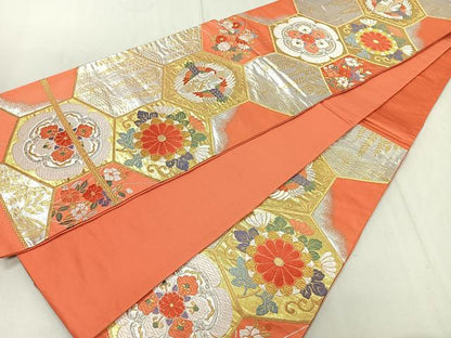 平和屋着物◎六通柄袋帯 唐織 亀甲舞鶴花文 金銀糸 正絹 逸品 CAAR1971nb