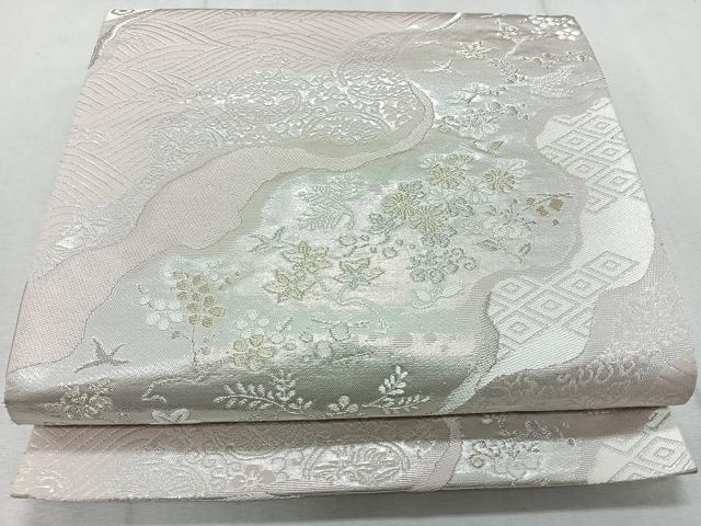 平和屋着物◎六通柄袋帯 唐織 道長草花文 金銀糸 正絹 逸品 CAAR1974nb