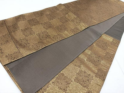 平和屋着物◎六通柄袋帯　市松文様　金糸　正絹　逸品　CAAR1987nb