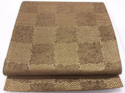 平和屋着物◎六通柄袋帯　市松文様　金糸　正絹　逸品　CAAR1987nb