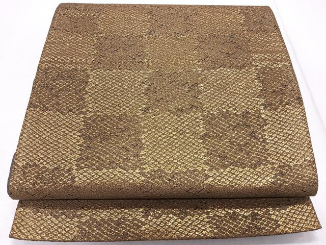 平和屋着物◎六通柄袋帯　市松文様　金糸　正絹　逸品　CAAR1987nb