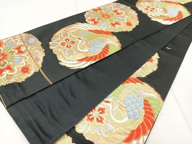 平和屋着物◎六通柄袋帯 唐織 飛鶴花文 黒地 金銀糸 正絹 逸品 CAAR1995nb