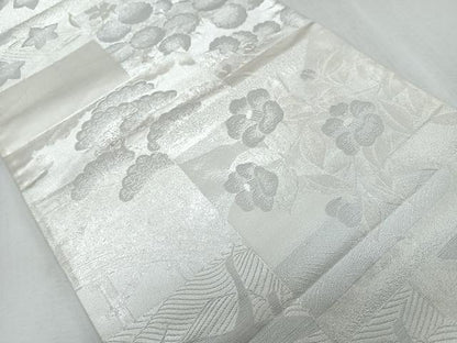 平和屋着物◎六通柄袋帯　色紙飛鶴花文　銀糸　正絹　逸品　CAAR1997nb