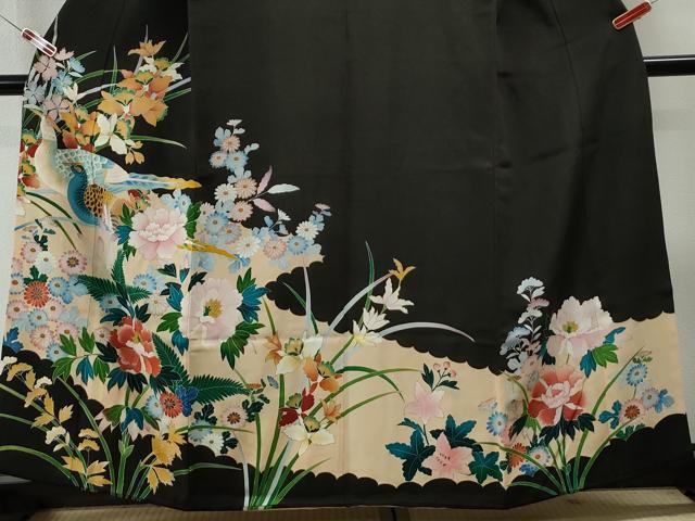 平和屋着物□豪華黒留袖 尾長鳥草花文 金彩 正絹 逸品 CAAR3182yc