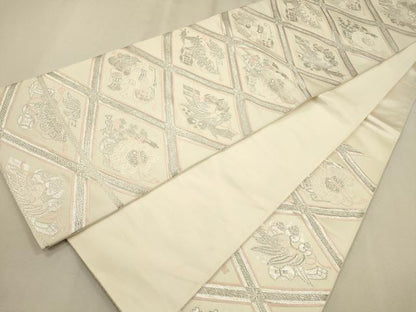平和屋着物◎六通柄袋帯 菱吉祥文 銀糸 正絹 逸品 CAAR3652ft