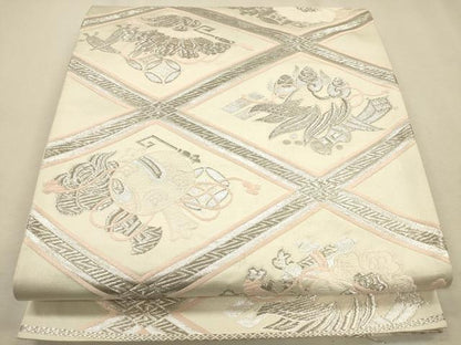 平和屋着物◎六通柄袋帯 菱吉祥文 銀糸 正絹 逸品 CAAR3652ft