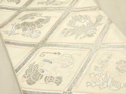 平和屋着物◎六通柄袋帯 菱吉祥文 銀糸 正絹 逸品 CAAR3652ft