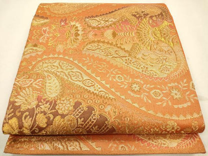 平和屋着物◎六通柄袋帯 吉祥花文 金糸 正絹 逸品 CAAR3659ft