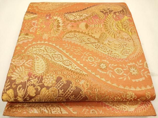 平和屋着物◎六通柄袋帯 吉祥花文 金糸 正絹 逸品 CAAR3659ft