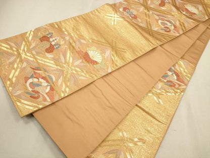 平和屋着物◎六通柄袋帯 唐織 向かい鳥菱花文 金糸 正絹 逸品 CAAR3662ft