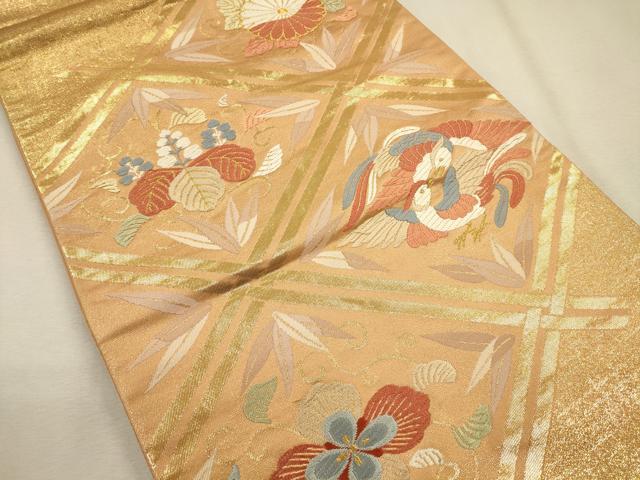 平和屋着物◎六通柄袋帯 唐織 向かい鳥菱花文 金糸 正絹 逸品 CAAR3662ft