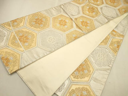 平和屋着物◎六通柄袋帯 亀甲花文 金銀糸 正絹 逸品 CAAR3663ft
