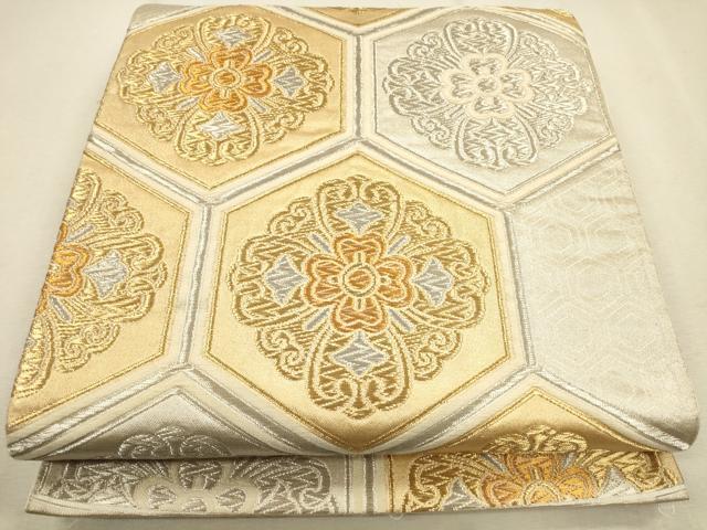 平和屋着物◎六通柄袋帯 亀甲花文 金銀糸 正絹 逸品 CAAR3663ft