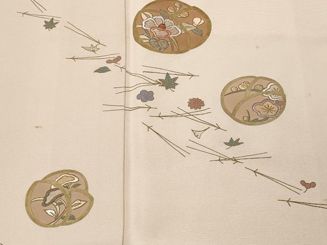 平和屋着物■上質な紬 刺繍 吹き寄せ花文 金彩 正絹 逸品 CAAR4594ev