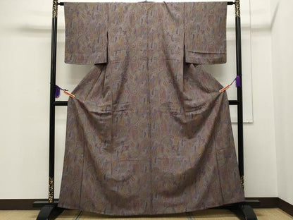 平和屋着物▽上質な小紋 単衣 ペイズリー更紗花文 正絹 逸品 未使用 CAAR4816ut