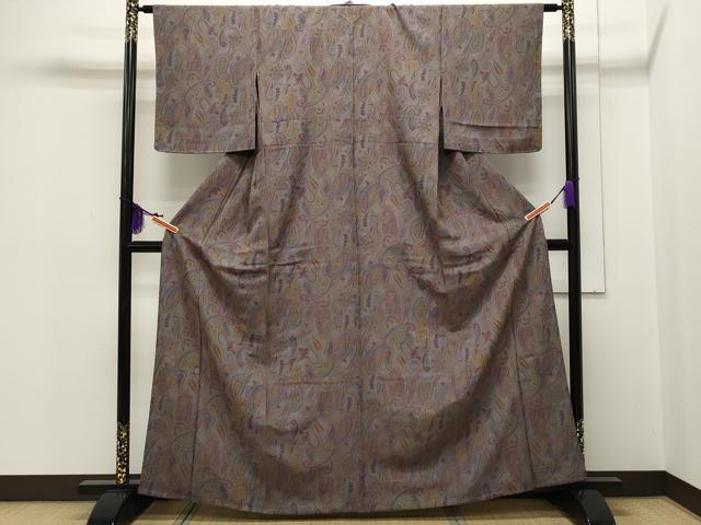 平和屋着物▽上質な小紋 単衣 ペイズリー更紗花文 正絹 逸品 未使用 CAAR4816ut