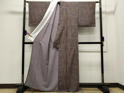 平和屋着物▽上質な小紋 単衣 ペイズリー更紗花文 正絹 逸品 未使用 CAAR4816ut