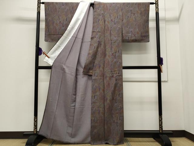 平和屋着物▽上質な小紋 単衣 ペイズリー更紗花文 正絹 逸品 未使用 CAAR4816ut