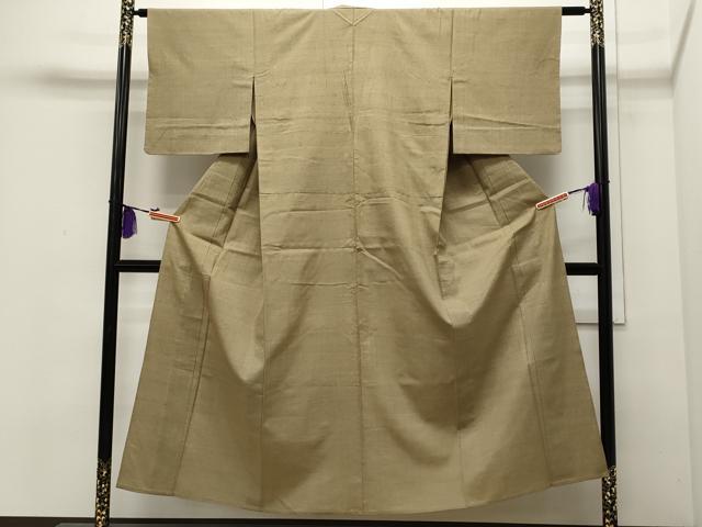 平和屋着物▽上質な紬 単衣 色無地 空五倍子色 正絹 逸品 CAAR4904ut