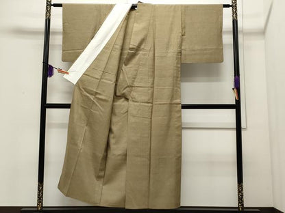 平和屋着物▽上質な紬 単衣 色無地 空五倍子色 正絹 逸品 CAAR4904ut