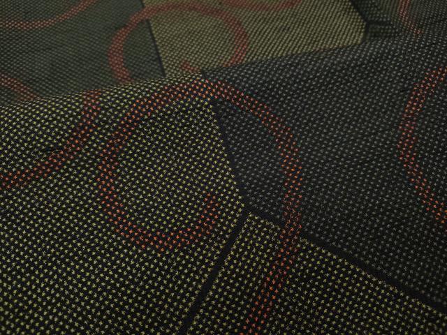 平和屋着物▽本場大島紬　単衣　7マルキ　泥染め　亀甲唐草文　正絹　逸品　CAAR4906ut