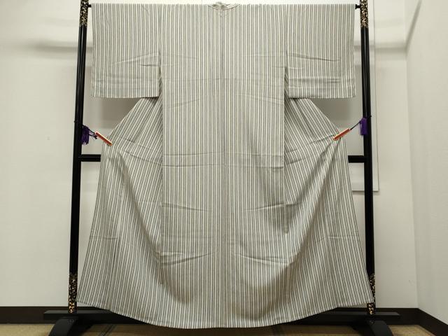 平和屋着物▽上質な小紋　単衣　縞　正絹　逸品　未使用　CAAR4909ut
