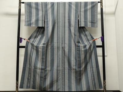 平和屋着物▽上質な紬 単衣 縞 正絹 逸品 未使用 CAAR4910ut