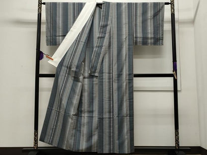 平和屋着物▽上質な紬 単衣 縞 正絹 逸品 未使用 CAAR4910ut