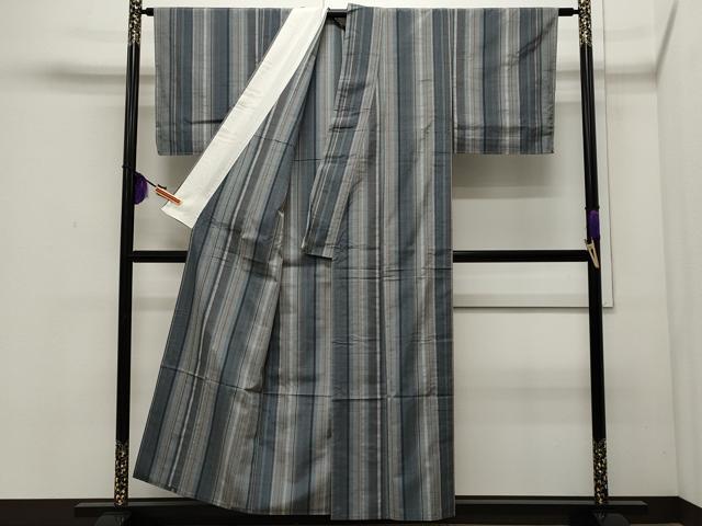 平和屋着物▽上質な紬 単衣 縞 正絹 逸品 未使用 CAAR4910ut