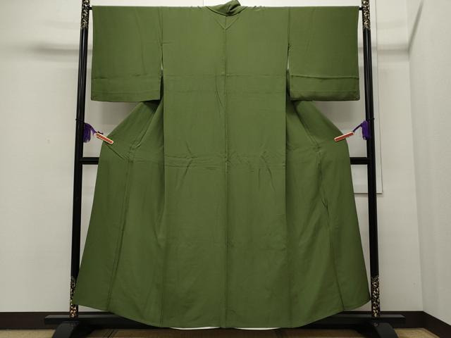 平和屋着物▽上質な色無地 単衣 草色 正絹 逸品 CAAR4911ut