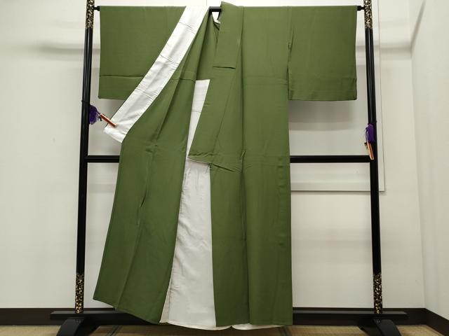 平和屋着物▽上質な色無地 単衣 草色 正絹 逸品 CAAR4911ut