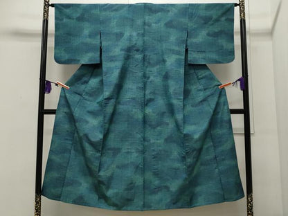 平和屋着物▽上質な紬 単衣 霞文 正絹 逸品 CAAR4919ut